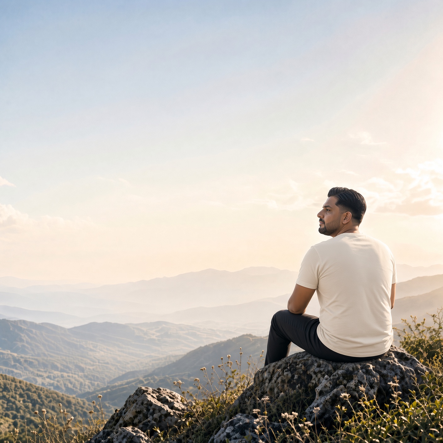 Parm Bains standing on a hillside looking out